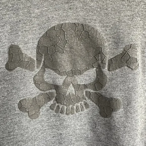 Utility Mens MEDIUM Skull Crossbones Hoodie Vintage Y2K Skater Goth Baggy Grey - Picture 3 of 11